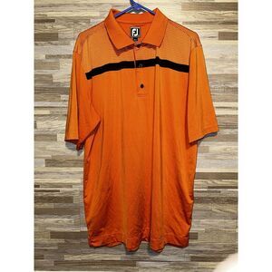Footjoy Polo Shirt Mens XL Orange Navy Striped Stretch Short Sleeve  #429
